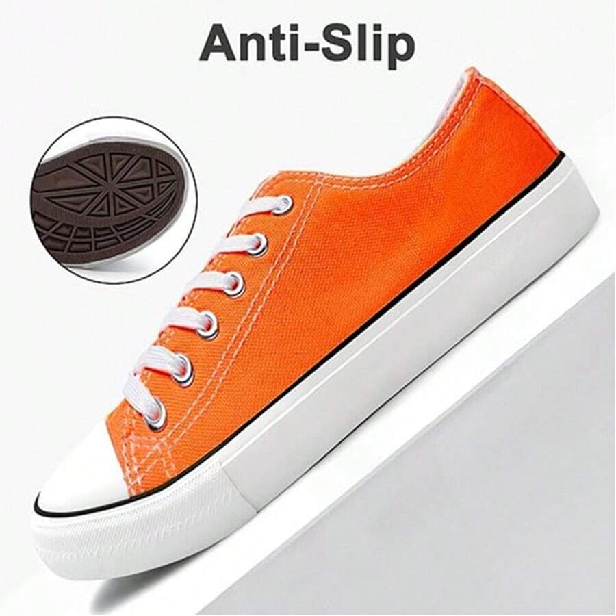 Haifago Low Top Lace Up Casual Canvas Sneakers For Women, Comfortable Lightweight Classic Fashion Sneakers Popular 2025,Tennis Shoes,Suitable For Daily Wear, Indoor, Outdoor, Work,Orange Shoes - 橘色 - 查看 1