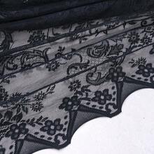 Modern svart vågig spetsgardin - Blommig jacquard kort gardin, lämplig för kök och vardagsrum, halvtransparent polyestermaterial med stångfickadesign