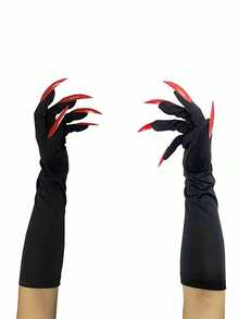 1pair Halloween Long Nail Ghost Gloves, Long Nail Role-Playing Arm Set, Black And White Design, Durable Polyester, Suitable For Theme Parties, Role-Playing Activities And Halloween Decorations, Halloween Costumes, Theme Event Accessories, Eerie Aesthetics, High-Quality Craftsmanship