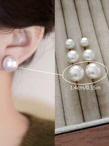 3 Pairs Retro Minimalist Elegant Faux Pearl Stud Earrings Set, Chic Lightweight Earrings Suitable For Women's Daily And Holiday Wear - Milky White - View 11