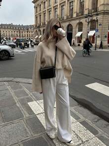 كنزة صوفية نسائية جديدة ذات رقبة عالية محبوكة للخريف والشتاء، بتصميم كاجوال فضفاض مناسب للارتداء اليومي، قياس ضيق، مناسبة لعيد الهالوين