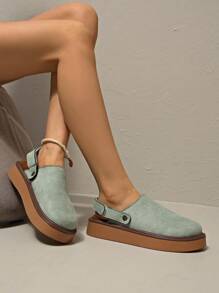 Women's Spring New Round Toe Thick Sole Comfortable Slip-On Casual Fashion Mules - Green - View 3
