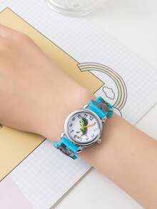 1pc Cartoon Dinosaur Pattern Quartz Watch, PVC Strap, Battery Powered, Gift For Boys, Birthday Gift