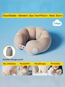 充气枕头、旅行枕头、长途飞行便携式颈枕、加压充气 U 型枕头、飞机上存放的旅行必需颈枕，适用于教室、办公室以及乘飞机或汽车旅行，圣诞礼物。 - 彩色 - 查看 4