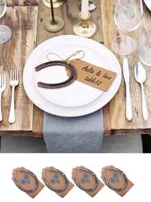 Vintage Metal Horseshoe Wedding Favor Set, Includes Horseshoe Decor, Gift Tags, Kraft Paper Candy Boxes, And Satin Ribbons, Rustic Style Horseshoe Gifts For Wedding Party, Kentucky Derby Decoration, Horseshoe Keychain/Keyring, Retro Metal Keyring Set - Multicolor - View 7