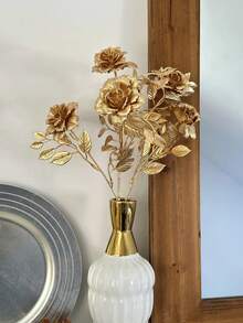 1/3 piezas Flor de rosa artificial de plástico chapado en oro de 60cm con múltiples ramas - Dorado - Ver 6