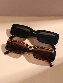 1pcs Y2K Square Cute Vintage Beach Fashion Eyeglasses For Men & Women - 黑色 - 查看 5
