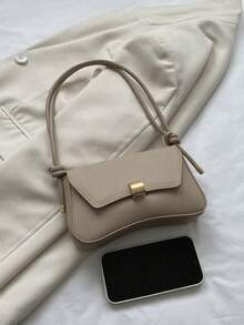 时尚新款单肩包，个性化金属扣装饰设计，彰显时尚品味。单肩包，纯色PU高端斜挎包，闪亮亮片设计，适合购物、日常生活、旅行、通勤和观光。 - 卡其色 - 查看 3