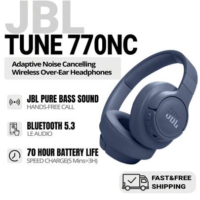 JBL TUNE 770NC - 自适应降噪，带智能环境音无线头戴式耳机，蓝牙 5.3，快速充电续航时间长达 70 小时，轻巧舒适可折叠设计（蓝色）