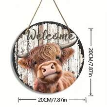 1pc Round Farmhouse Wooden Welcome Sign With Classic Printed Cow Design - Manufactured Wood - Wall Hanging Decor For Home - 7.87inch Diameter, Transverse Orientation - No Electricity Required - Perfect Gift For Housewarming & Rustic Decor Lovers - Metal Spray Paint - View 7