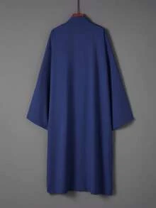 Chinese Style Long Cardigan Windbreaker, Versatile Solid Color Mid-Length Outerwear, Hanfu Inspired Cosplay Jacket - Royal Blue - View 2