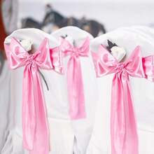10pcs Pink Satin Chair Bow Sashes Wedding Chair Ribbon Bow Silk Chair Knot Ties For Reception Restaurant Event Banquet Party Hotel Decorations - Pink - View 8
