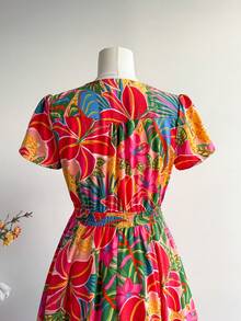 Rusttydustty Đầm maxi nữ cổ chữ V họa tiết hoa nhí, thắt eo, phong cách bohemian, thích hợp mặc đi biển, dự lễ hội âm nhạc, hoặc đi nghỉ mát ở vùng nhiệt đới. - Nhiều màu - Xem 5
