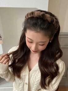 1/2pcs New High Head Headwear For Autumn And Winter, Retro Leopard Print Toothed Plush Hair Band, Anti-Slip Facial Hair Clip Headband For Women, Hair Hoop, Hairband For Women - Multicolor - View 2