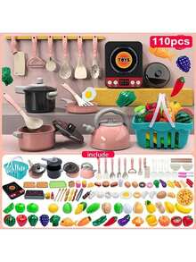 Kids Kitchen Playhouse Toy, Toys For Boys, Fruits & Vegetables, Cute Toys For Girls, Simulated Induction Cooktop, Cooking Utensils, Pressure Cooker (This Is A Miniature House Toy, Relatively Smaller Compared To Real Objects) - Multicolor - View 9