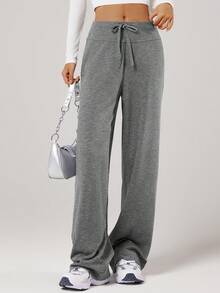 VUTRU 宽松直筒休闲长裤，抽绳腰带，阔腿设计，适合日常穿着、居家休闲、街头风，秋冬季可搭配紧身裤 - 灰色 - 查看 4
