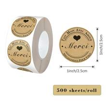 500pcs/Roll Handmade Kraft Paper Love Self-Adhesive Stickers, Gift Packaging Sealing Stickers, Thank You Stickers, PVC Waterproof Stickers, Kraft Paper Sealing Stickers, Commercial Decoration, Baking Gift Packaging Labels, Thank You Stickers, Baking Supplies, Thank You Gifts, Wedding Decor