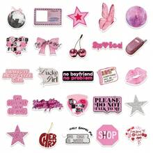 50张粉色Y2K风格贴纸，Y2K美学贴纸，Y2K礼物，复古贴纸，90年代贴纸，防水乙烯基贴纸，可用于信封、水瓶、电脑、笔记本电脑、手机、行李箱、笔记本、冰箱等。