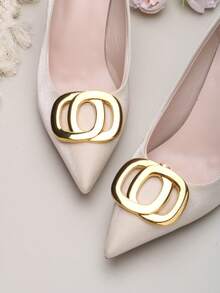 2 件可拆卸 DIY 鞋配件，金属方形扣装饰高跟鞋，时尚优雅鞋夹，适合女士高跟鞋、平底鞋、凉鞋、浅口鞋、新娘鞋、约会鞋、结婚鞋、办公室鞋 - 黑色、白色、杏色、红色、裸色 - 金色 - 查看 1