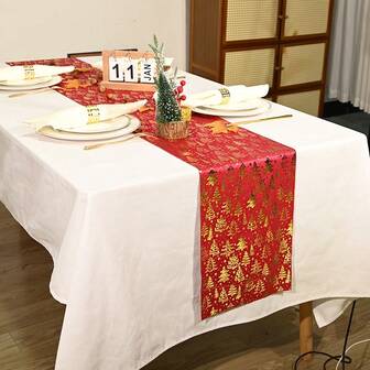 28*275cm Christmas Tree & Merry Christmas Tablecloth, Seasonal Winter Holiday Kitchen Dining Table Decor Indoor Outdoor Home Party Decoration
