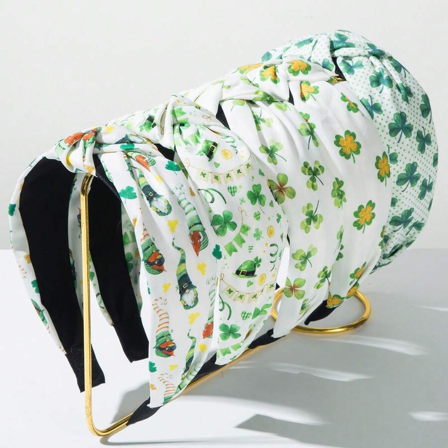1pc Women's Fashion Headband Hair Accessory, Simple Printed Fabric Headband Clover Polka Dot Fashion Headband Irish St. Patrick's Day Headband Suitable For Daily Leisure, Festival Party Wear, Perfect Holiday Gift For Family And Friends - 帽子 - 查看 1