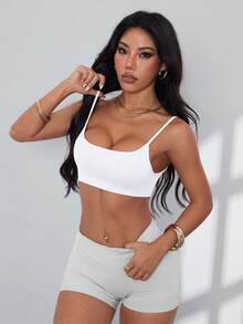 Women's Sports Bra, Twist Back Design, Fashionable Solid Color Sports Tank Top, With Removable Pads, Suitable For Yoga, Fitness And Running - White - View 4