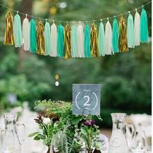 Sage-Green Pink-Gold Party-Decorations Tassel Garland - 20pcs Bachelorette Engagement Baby Bridal Shower Tassels Streamers Rustic Wedding Jungle Birthday Party Spring Decor -236620 - 藍綠薄荷色米色金色 - 查看 4