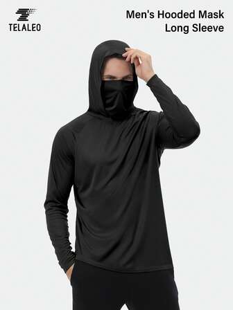 TELALEO Camisa con capucha de protección solar tipo novio para hombres UPF 50+ Camiseta de manga larga con protección UV SPF con máscara como protección solar ligera para pescar