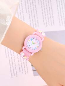 1 Đồng hồ trẻ em hình kỳ lân hoạt hình mới, Đồng hồ thạch anh điện tử dễ thương cho bé gái - Hồng - Xem 4