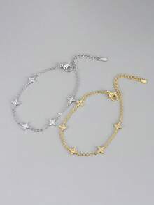 1 Peça Nova Pulseira Estrelada Jóias para Mulheres Prata Esterlina 925 Pulseira de Corrente Elegante Jóias Finas Presente para Irmãs Amizade - Estilo 1 - Visão 2