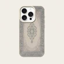 1pc Vintage Gray Floral Pattern Full Screen TPU Phone Case Compatible With IPhone/ Smartphones,International Version, Not The Domestic Version - White - View 5