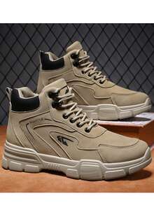 Plus Size Men's Retro High-Top Work Boots, Lace-Up Boots, All-Season, Anti-Slip Sole, Suitable For Outdoor & Casual Wear Streetwear