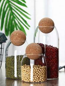 3pcs, 41oz/1200ml, 27oz/800ml, 17oz/500ml Glass Cups, Glass Storage Container With Spherical Cork Stopper, Reusable, Suitable For Storing Tea, Coffee, Flowers, Nuts, Candies, Etc., Essential For Kitchen Storage. - transparent - View 5