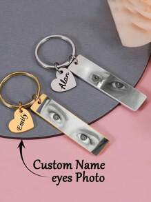 1 st personlig nyckelring med anpassade bilder, snygg nyckelring med ögonmotiv, lasergraverad fotonyckelring i rostfritt stål som kan anpassas, personlig graverad nyckelring för män, nyckelringsberlock med ögonmotiv, anpassad nyckelring med foto för par, klädaccessoarer, elegant höst, pojkvän, flickvän, familj, vänner