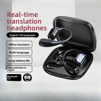 150 Language Two-Way AI Translation Headset With Free Subscription App Support, ENC Noise Cancelling & 10H Playtime For Travel/Business/School
