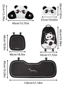 1个熊猫造型汽车头枕，毛绒刺绣卡通设计，舒适颈枕，冬季汽车腰枕 - 黑色 - 查看 11