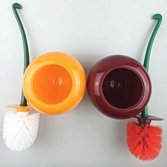 新款创意樱桃塑料马桶刷，带长柄和底座，家用浴室清洁刷套装，可彻底清洁