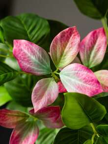 82-144cm Large Artificial Ficus Tree Fake Magnolia Plants Branch Tall Banyan Tree Faux Nandina Tree Rubber Real Touch Fiddle Leaves Plastic Fiddle Plant For Home Garden Office Decor Without 1pc - Hồng - Xem 8