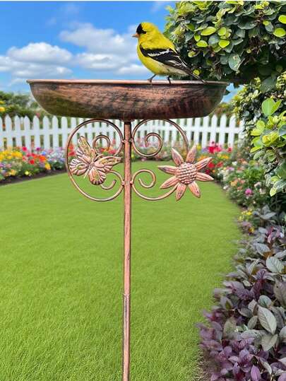 1pc Metal Bird Feeding Bath Bowl, Decorative Ground Stand For Garden, Yard, Lawn, Suitable For Backyard Birdbath, Bird Feeding, Gift For Parents, Friends Room Decor Bedroom Decor Home Decor Wall Decor