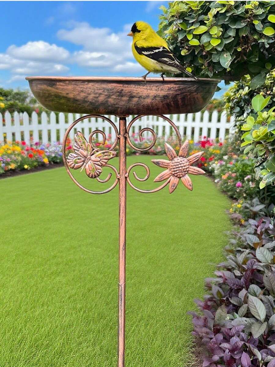 1 件金属喂鸟浴盆，用于花园、庭院、草坪的装饰性地面支架，适用于后院鸟盆、喂鸟，是送给父母、朋友的礼物