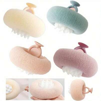 4-Piece Newly Upgraded 2-In-1 Sunflower Bath Sponge Balls - With Suction Cup Exfoliating Massage Brush, Double-Sided Texture For Back, Feet, Face - Soft Bath Sponge Balls Suitable For All Sensitive Skin And Pregnant Women, Body Scrubber, Foot Cleaning Tool, Ergonomic Design, Hygienic Material, Essential For Self-Care
