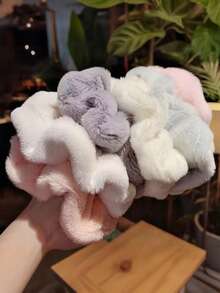 5个/套 11厘米大号蓬松发圈，发圈，发饰，时尚百搭高端优雅简约风格，运动，发绳，马尾辫发圈，弹力发带 - 毛毛大腸圈 - 查看 3