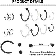 32pcs 14G Silver & Black Nose Rings Piercing Jewelry - Silver - View 4