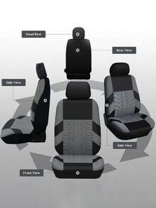 Juego de 9 piezas de fundas para asientos de coche para todas las estaciones - Tela de poliéster texturizada con relieve diagonal antideslizante para asientos delanteros y traseros - Fácil de instalar y limpiar - Adecuado para una variedad de modelos de coche, incluyendo sedán, SUV, etc. - Multicolor - Ver 3
