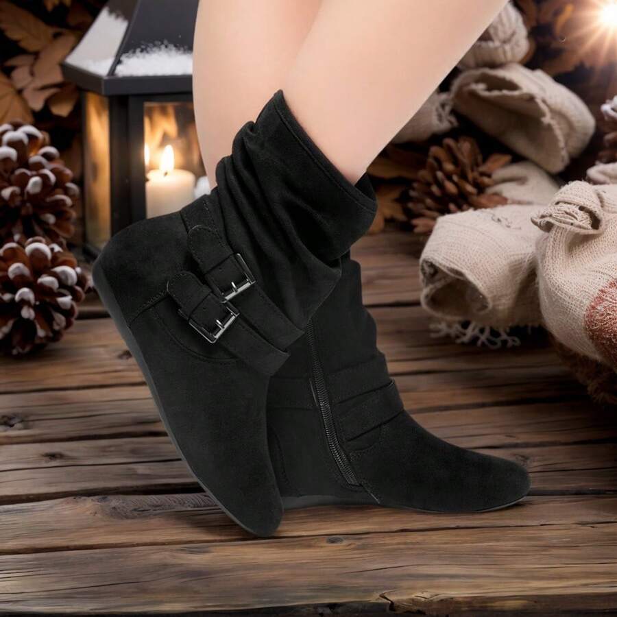 Women's Ankle Booties Fashion Slouch Mid-Calf Flat Boots Lindell - màu đen - Xem 1