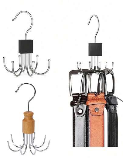 Cabide de cinto multifuncional de grande capacidade 3/1 peça - Cabide giratório de madeira, cabide para guarda-roupas, cabide suspenso para cintos, coletes, chapéus, bolsas, gravatas e cachecóis - Ganchos de aço inoxidável - Organizador de guarda-roupas da moda, cabide para roupas de casa, acessórios para vestiário, cabide para roupas de dormitório, cabide para banheiro e cozinha, acessórios para guarda-roupas da moda