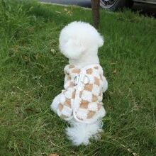 Checkerboard Button-Up Cardigan With Leash For Pets, Warm Lined For Autumn/Winter
