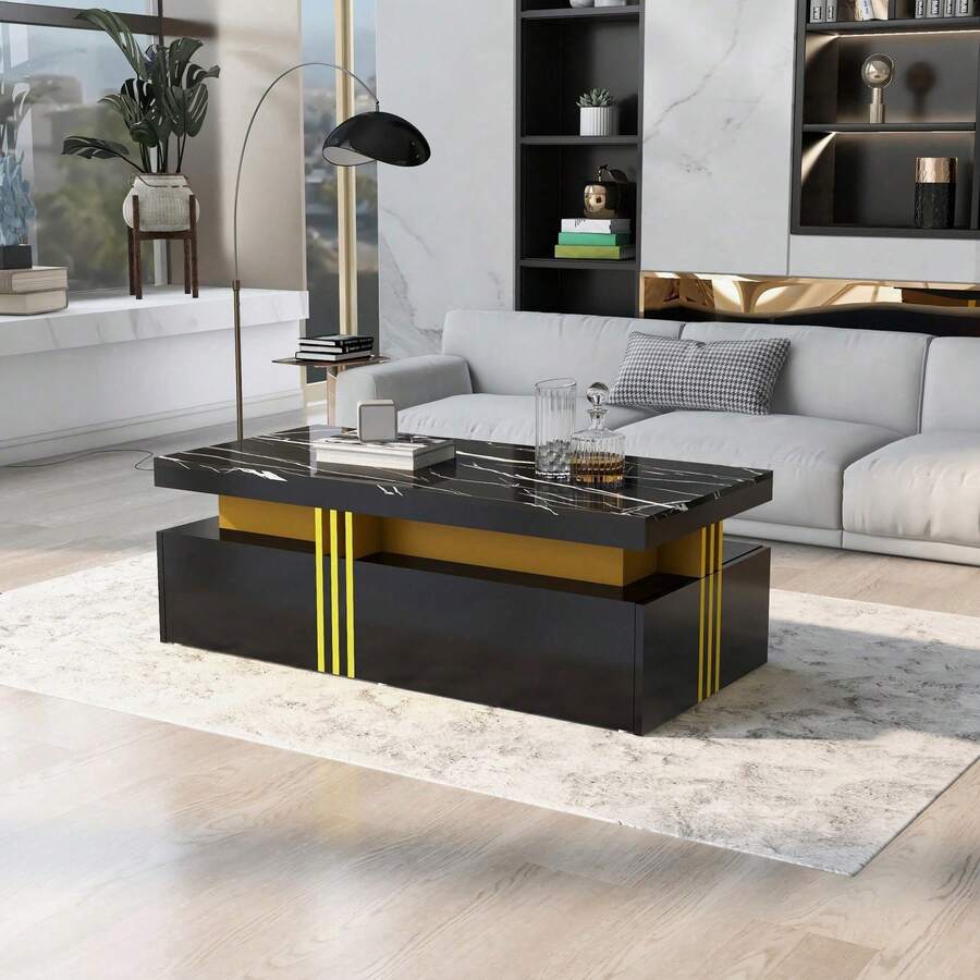 Tavolino da caffè Tavolino da caffè rettangolare moderno con 2 cassetti, tavolo da soggiorno, 100*50*40cm