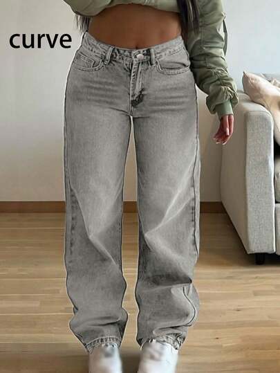 TOP Four Seasons New Street Simple Daily Casual Washed Solid Color Women's Large Size Denim Pants; Suitable For Commuting, Home, Party, Shopping