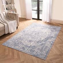 Washable Vintage Print Runner Rug - Indoor Carpet For Floors - Natural - Ver 2